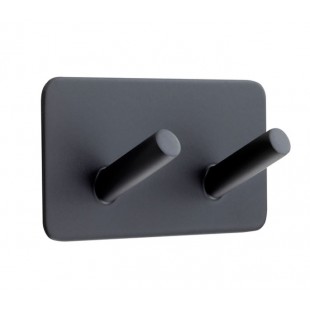 Matt Black Coat Rack with 2 Hooks and Adhesive Backplate