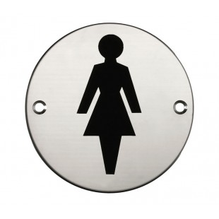 Female Toilet Door Sign in Polished Stainless Steel