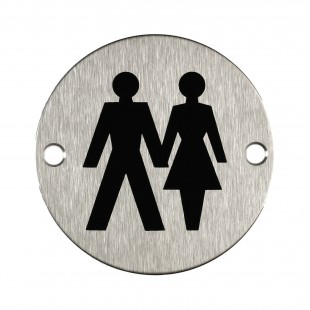 Unisex Toilet Sign for Toilet Door in Satin Stainless Steel