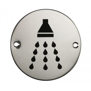 Shower Door Sign in Polished Stainless Steel