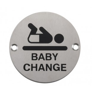 Baby Change Sign in Satin Stainless Steel