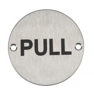 Pull Door Sign in Satin Stainless Steel