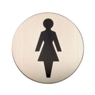 Adhesive Female Toilet Door Sign in Satin Stainless Steel