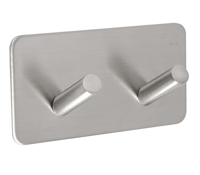 Double Peg Adhesive Coat Hook in Satin Stainless Steel - Cubicle