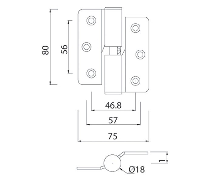 Hinge Line Drawing Grade 316 All Stainless Steel Toilet Cubicle Hinges - Cubicle King UK