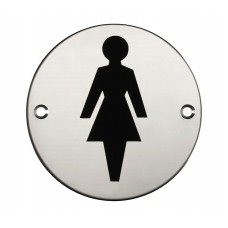 Female Toilet Door Sign in Polished Stainless Steel