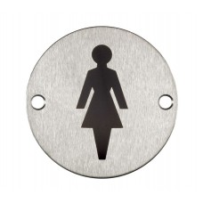 Female Toilet Door Sign in Satin Stainless Steel