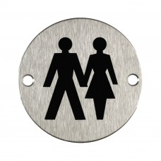 Unisex Toilet Sign for Toilet Door in Satin Stainless Steel