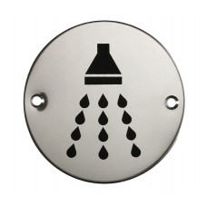 Shower Door Sign in Polished Stainless Steel