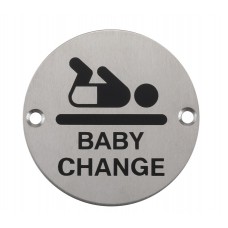 Baby Change Sign in Satin Stainless Steel