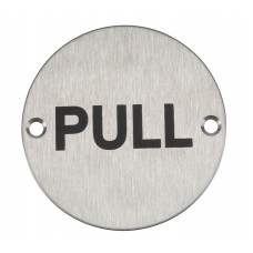 Pull Door Sign in Satin Stainless Steel