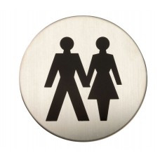 Adhesive Unisex Toilet Door Sign in Satin Stainless Steel