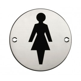 Female Toilet Door Sign in Polished Stainless Steel