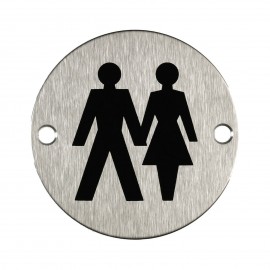 Unisex Toilet Sign for Toilet Door in Satin Stainless Steel