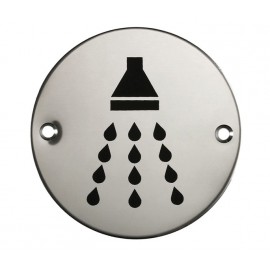 Shower Door Sign in Polished Stainless Steel