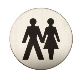 Adhesive Unisex Toilet Door Sign in Satin Stainless Steel