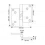 Cranked Rise and Fall Cubicle Hinges in Satin Anodised Aluminium Line Drawing Diagram